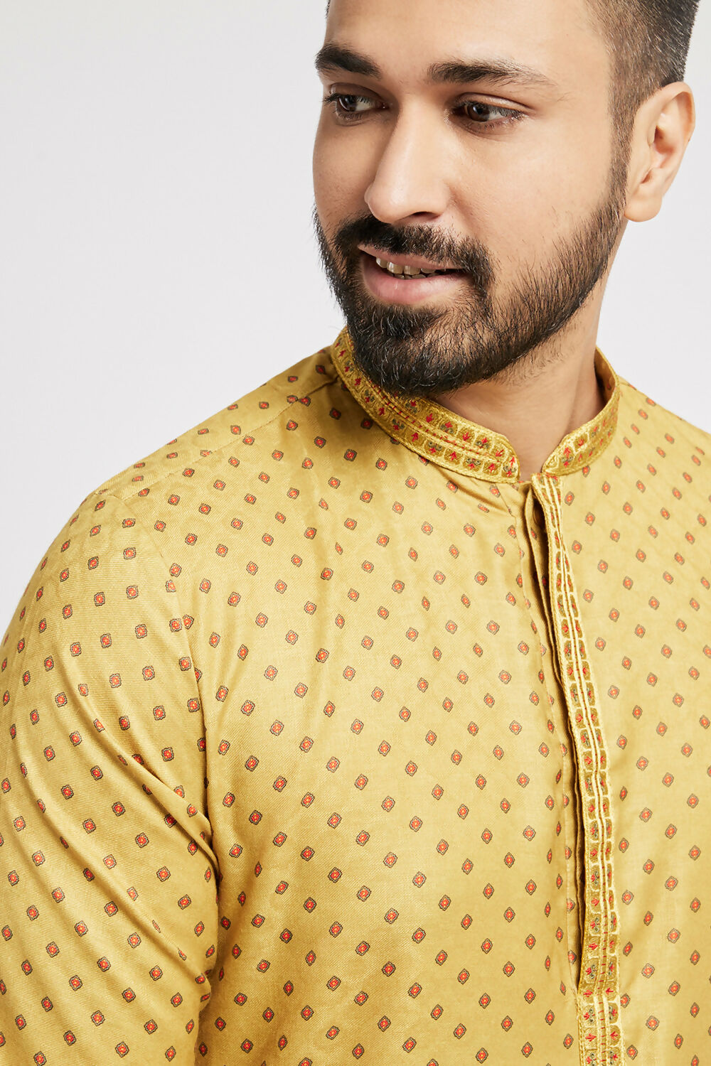 Ethnic India Yellow Men's Kurta Abstract Polyester | Grocsy