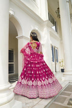 Aastha Fashion Dark Pink Butterfly Net White Cotton Thread Work And Sequence Work Embroidery Wedding Wear Lehenga Choli | Grocsy