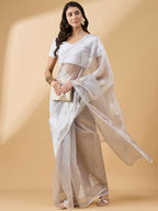 Grey Tissue Slub Embroidered Saree with Unstitched Blouse - Vairagi | Grocsy