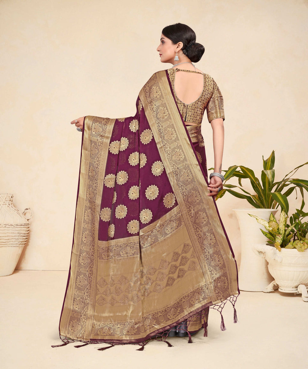 Wine Viscose Weaving Designer Saree - Vandini | Grocsy