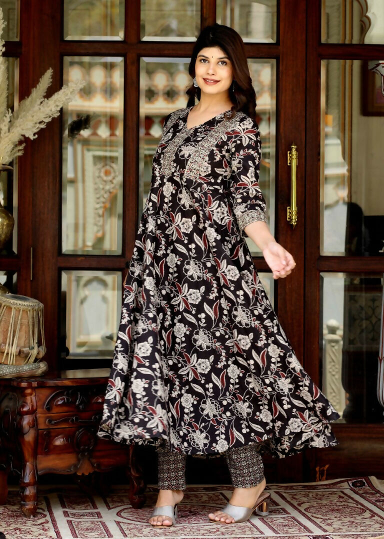 Miravan Women's Yoke Embroidery Anarkali Kurta And Palazzo Set | Grocsy