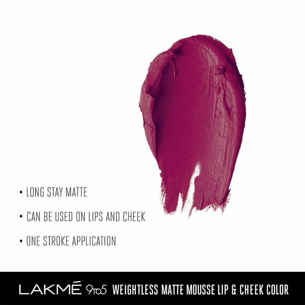 Lakme 9 to 5 Weightless Mousse Lip & Cheek Color - Magenta Kiss | Grocsy
