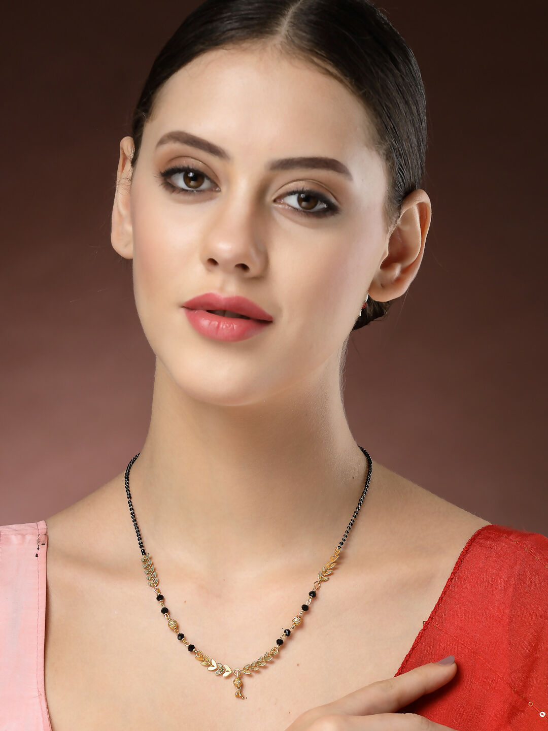 NVR Women's Short Mangalsutra Designs Gold-Polished & Black Beaded Mangalsutra | Grocsy
