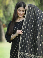 Juniper Women's Black Rayon Embellished Straight Kurta Sets | Grocsy