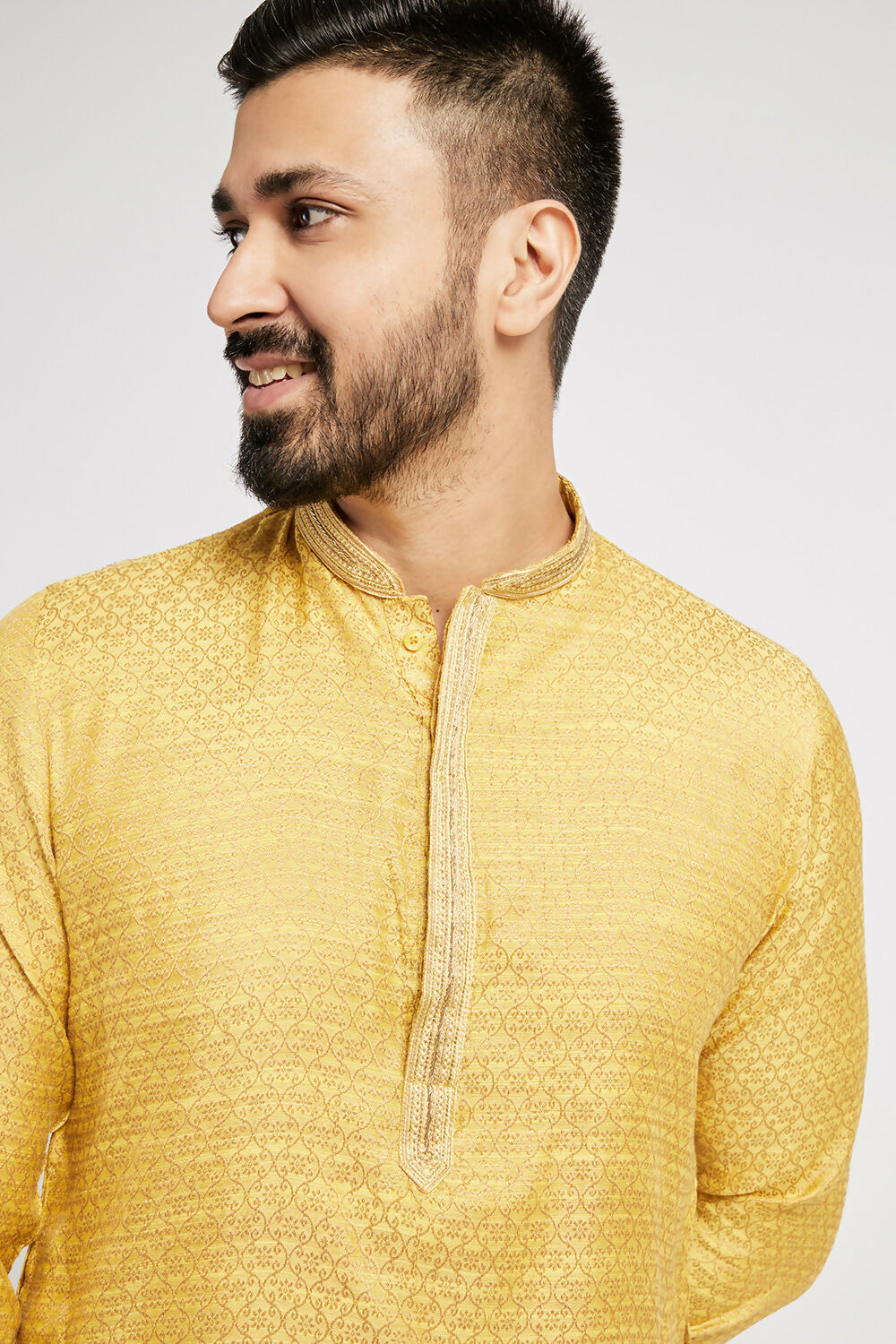 Ethnic India Yellow Men's Kurta Woven Design Polyester | Grocsy