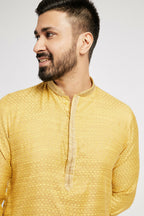 Ethnic India Yellow Men's Kurta Woven Design Polyester | Grocsy