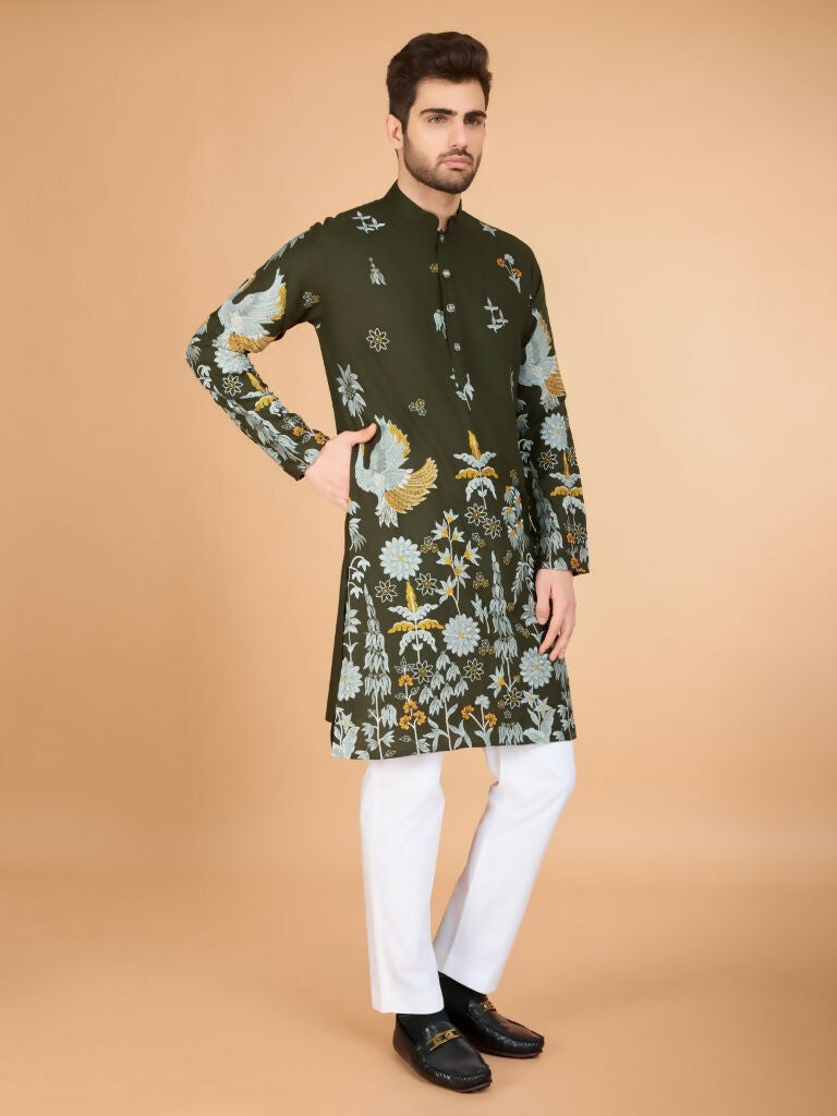 Vastranavya Exclusive Wedding Wear Viscose Rayon Thread Embroidered Work Kurta | Grocsy