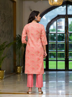 Juniper Women's Pink Ethnic Motif Printed Cotton Kurta Pant And Dupatta Set With Mirror Work & Sequins | Grocsy
