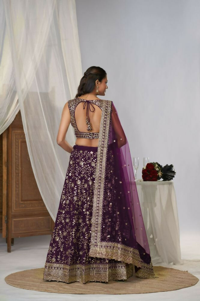 Purple Georgette Sequence Embroidery Work Lehenga Choli - Jihu Culture | Grocsy