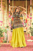 Teeya Creation Lemon Yellow Colour Rayon Silk Embroidery Work Fully Stitched Navratri Lehenga | Grocsy