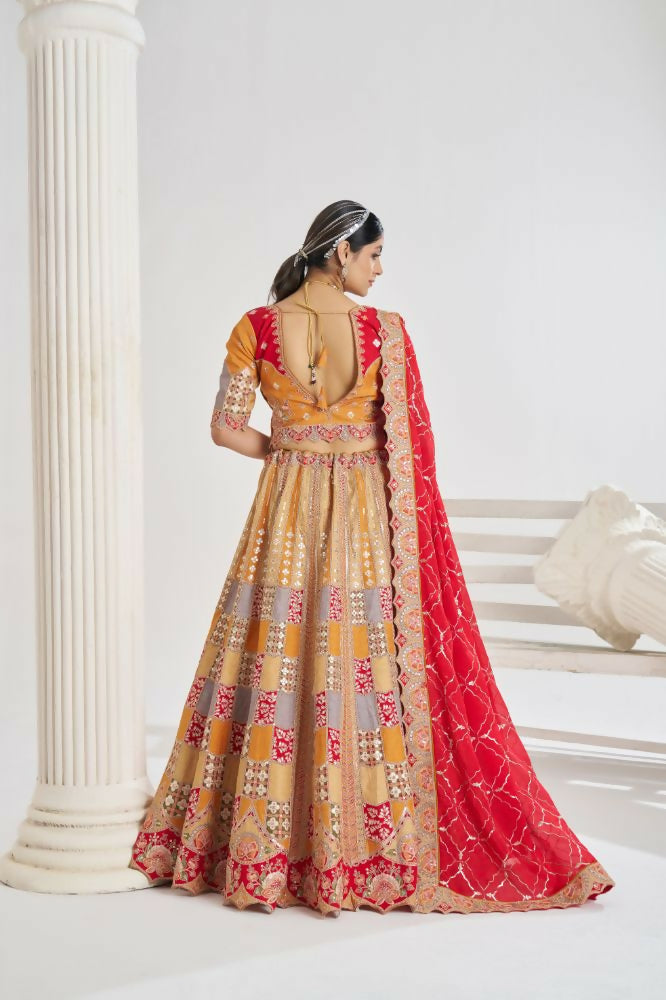 Kesar Fab Mustard Silk Embroidered Lehenga | Grocsy