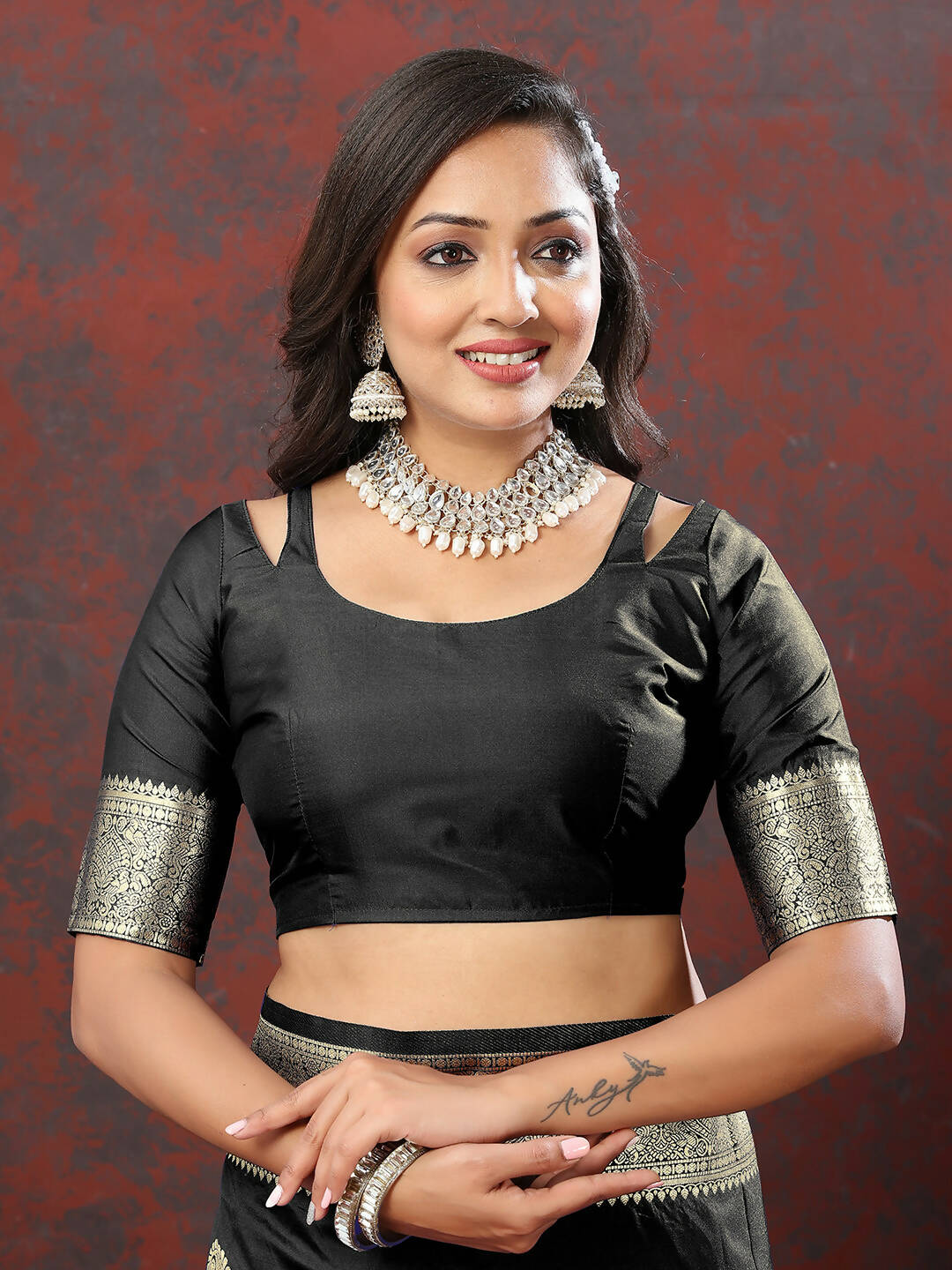 Lorenvalley Fashion Black Soft Silk Woven Design Gold Zari Weaving Saree | Grocsy