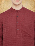 Even Apparels Men's Maroon Emboided Kurta | Grocsy