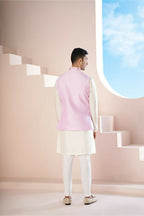 Lavender Pink Hand Embroidered Nehru Jacket by Hilo Design | Grocsy