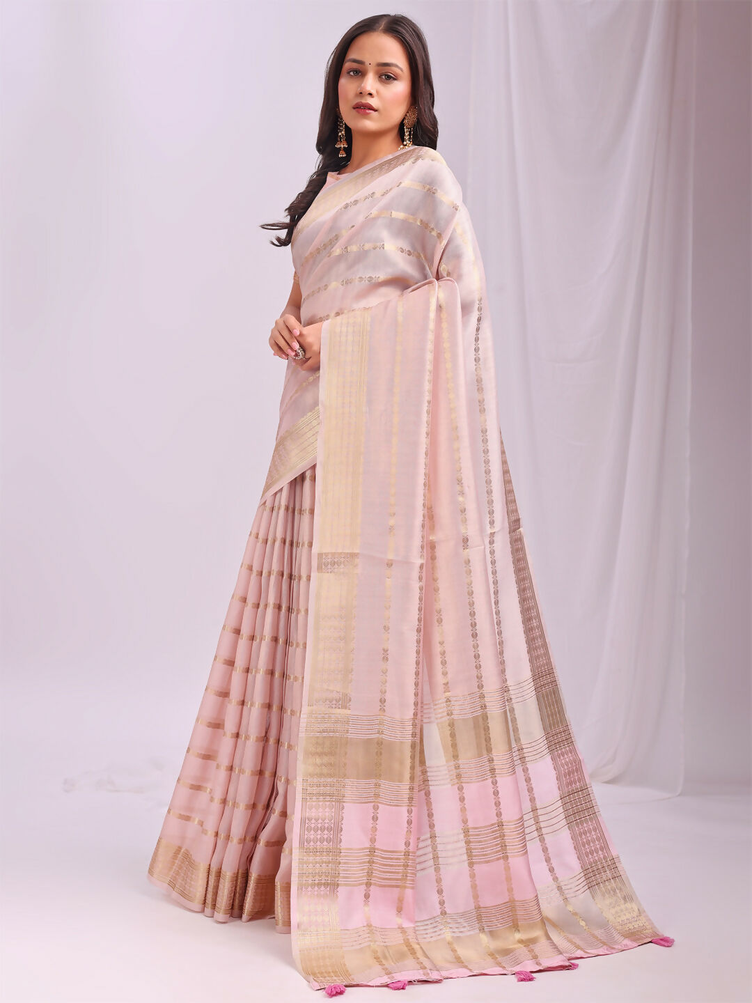 Shree Shyam Fashion Organza Peach Saree | Grocsy