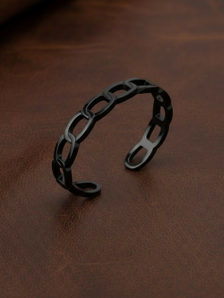 NVR Men's Rhodium Plated Cuff Bracelet | Grocsy