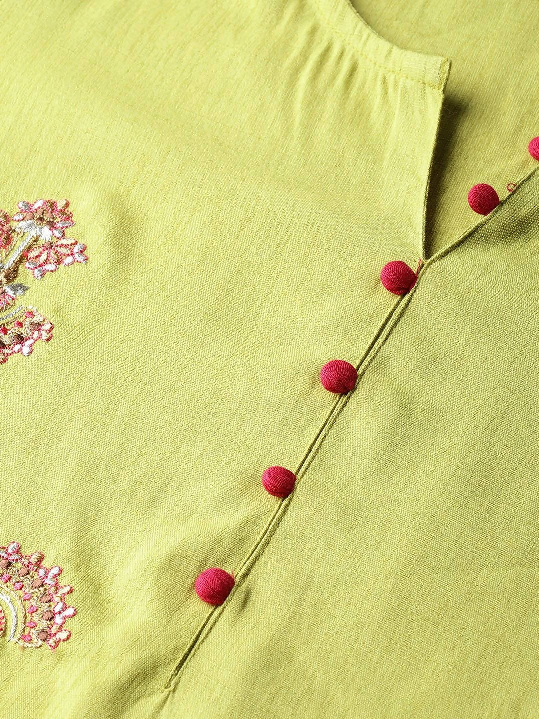 Yufta Women Green & Pink Embroidered Kurta with Palazzo & Dupatta | Grocsy
