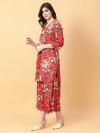 Joban Fashion Red Cotton Printed & Hand Work Co-ord Set | Grocsy