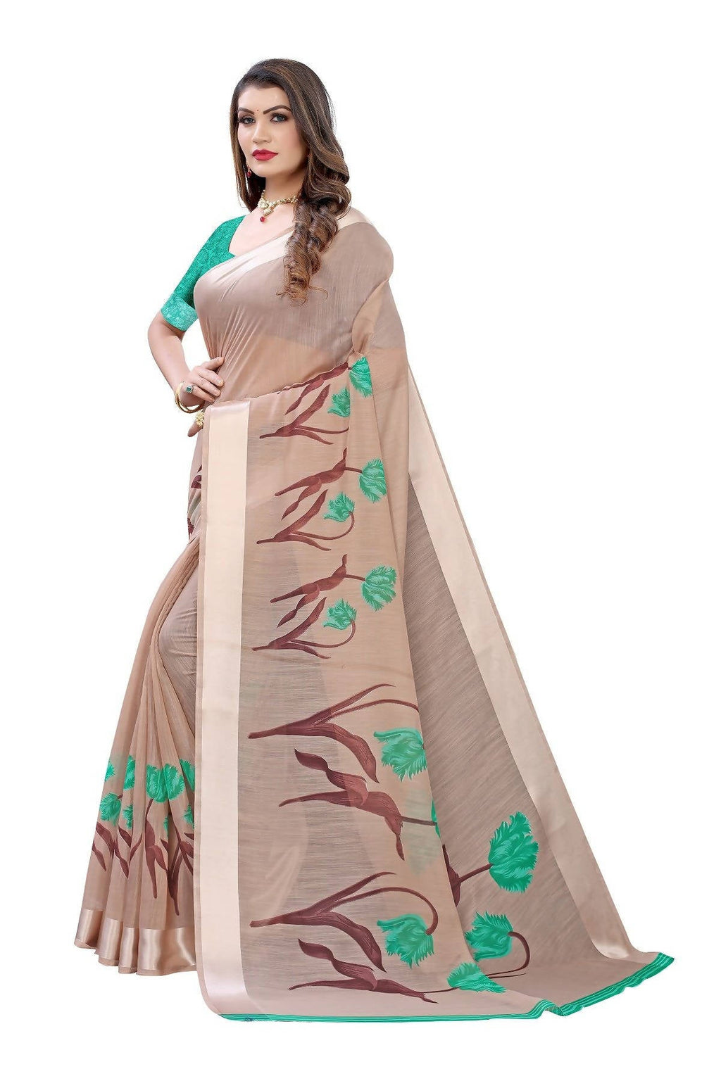 Vamika Brown Linen Satin Patta Saree (VANI CHIKU) | Grocsy