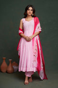 Aayaa Viscose Organza Dyeable Hand Painted Suit - Light Pink | Grocsy