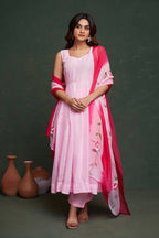Aayaa Viscose Organza Dyeable Hand Painted Suit - Light Pink | Grocsy