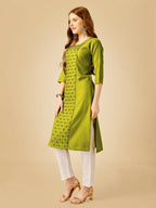 Jyoti Fashion Women's Green Cotton Blend Embroidered Kurta Pant Set | Grocsy