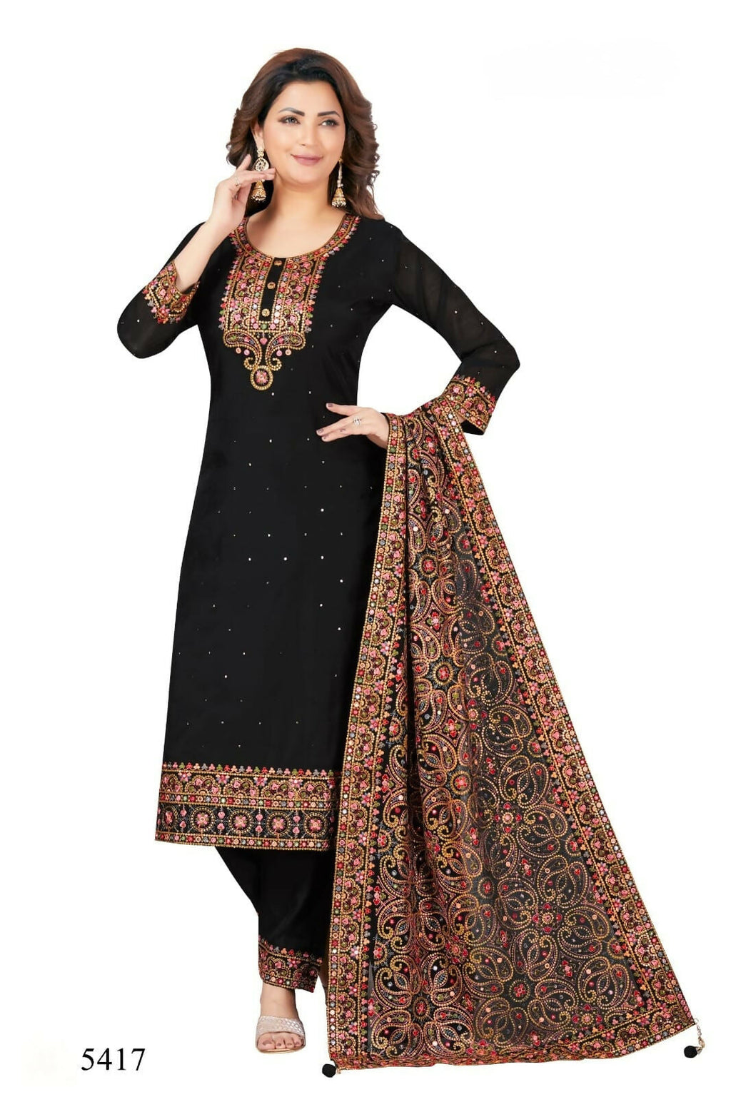 Joban Fashion Chanderi Black Color Kurta Set | Grocsy