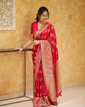 DEIANA'S Beautiful Designer Golden zari Soft Lichi Silk Saree - Red | Grocsy