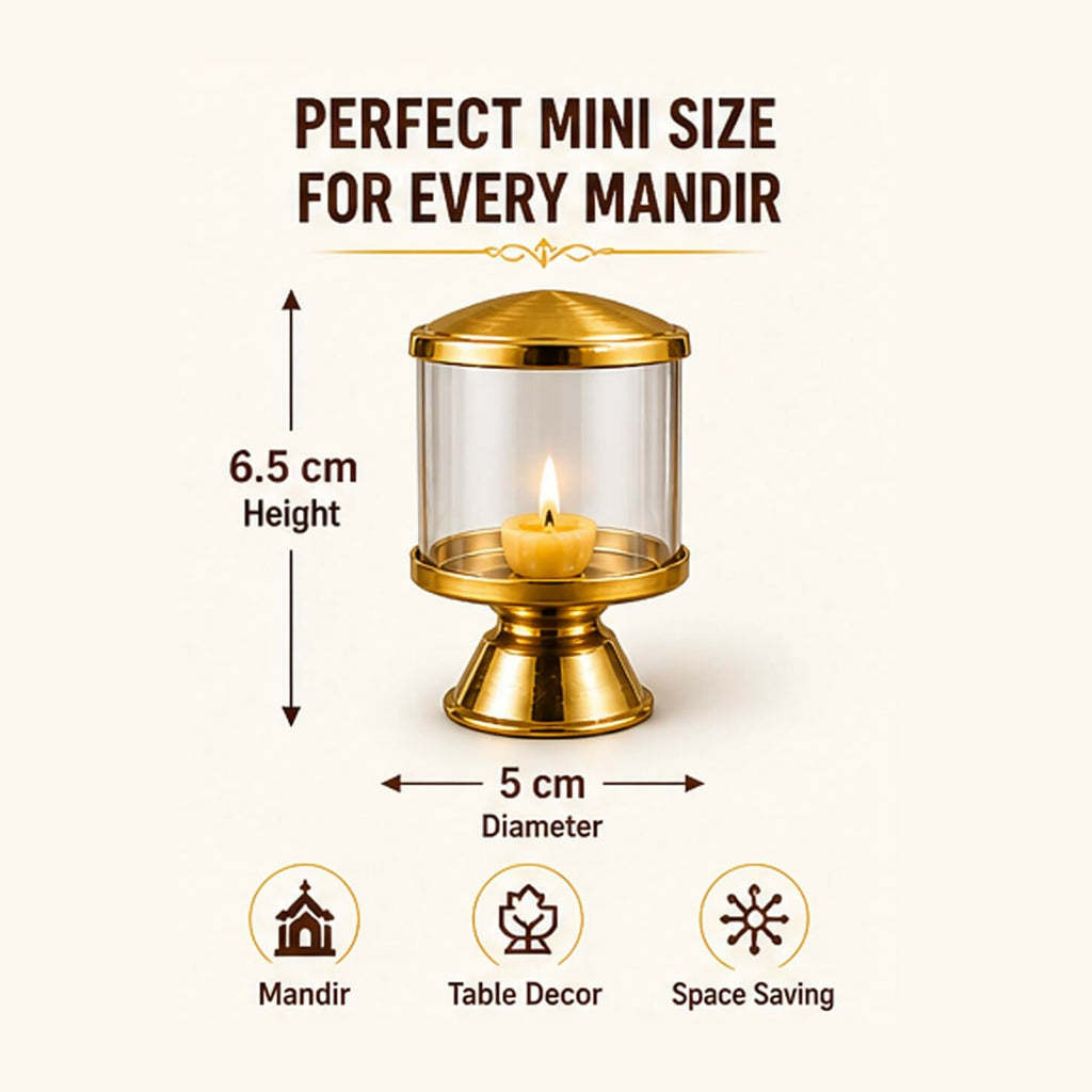 Not Available Pure Brass Ghee Diya for Puja with Glass Cover | Grocsy