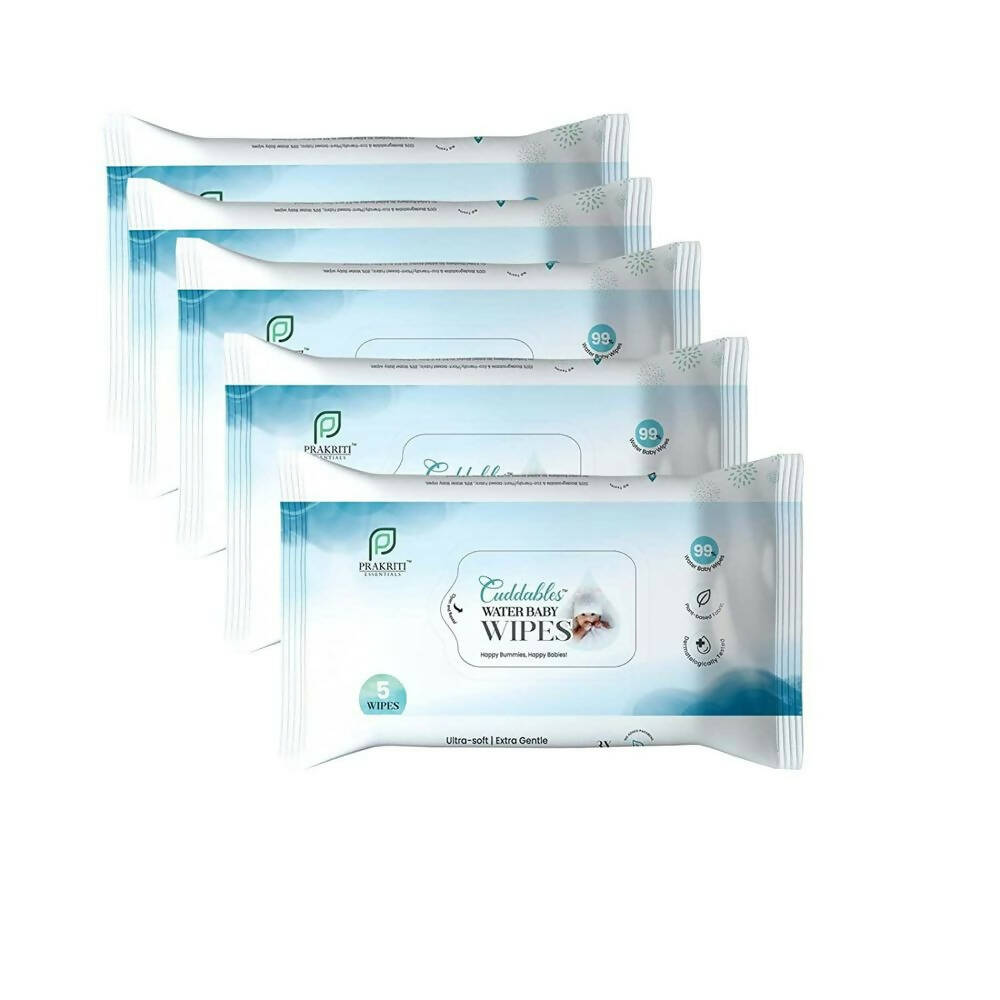 Cuddables 99% Water Baby Wipes - Natural Plant Made Cloth Wipes | 5 Pcs Wipes, Pack of 5 (25 Wipes) | Grocsy