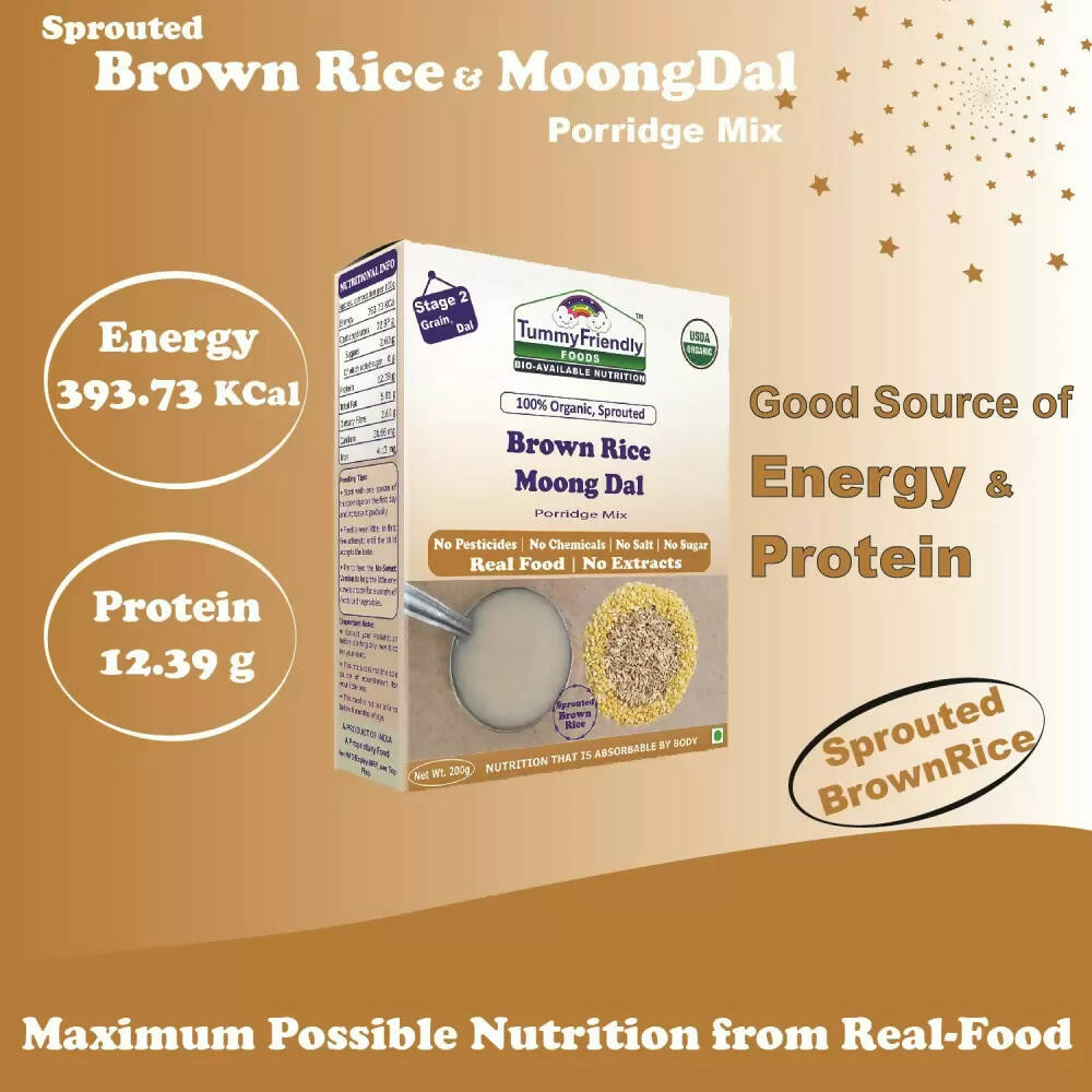 TummyFriendly Foods Organic Sprouted Brown Rice, Moong Dal Porridge Mix | Grocsy