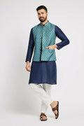 Ethnic India Indigo Blue Bundi Men's Jacket Geometric Polyester | Grocsy