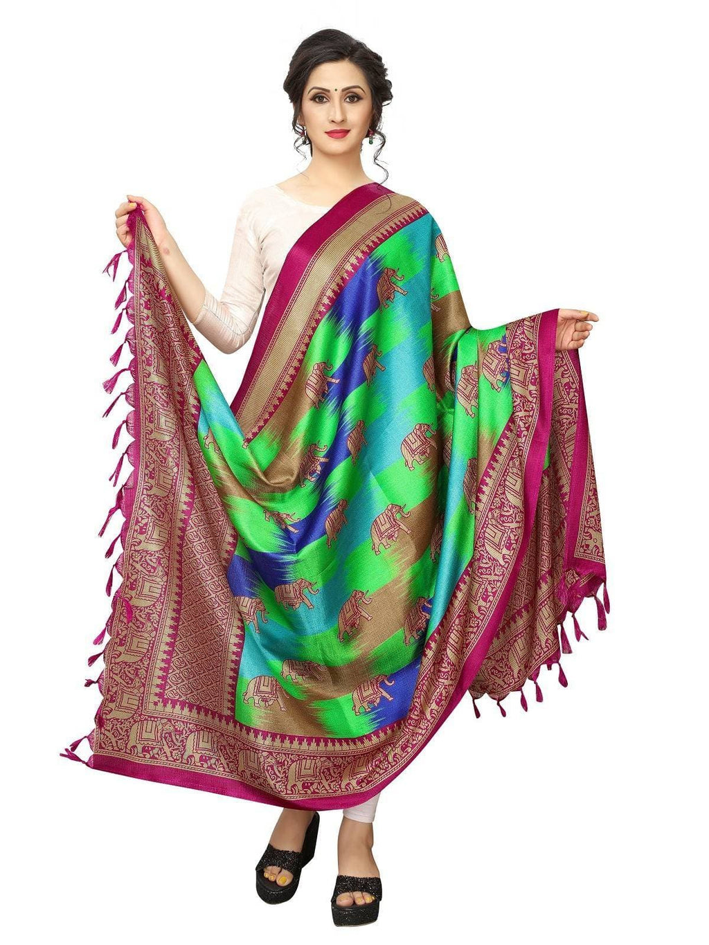 Vamika Wine Red Printed Designer Khadi Bhagalpuri Dupatta | Grocsy