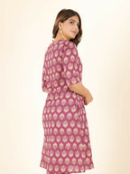 Aramya Pink Soft Cotton Floral A-line Kurta for Women | Grocsy