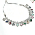 Mominos Fashion Johar Kamal Women Silver-Plated American Diamond Multi Colour Choker Set | Grocsy