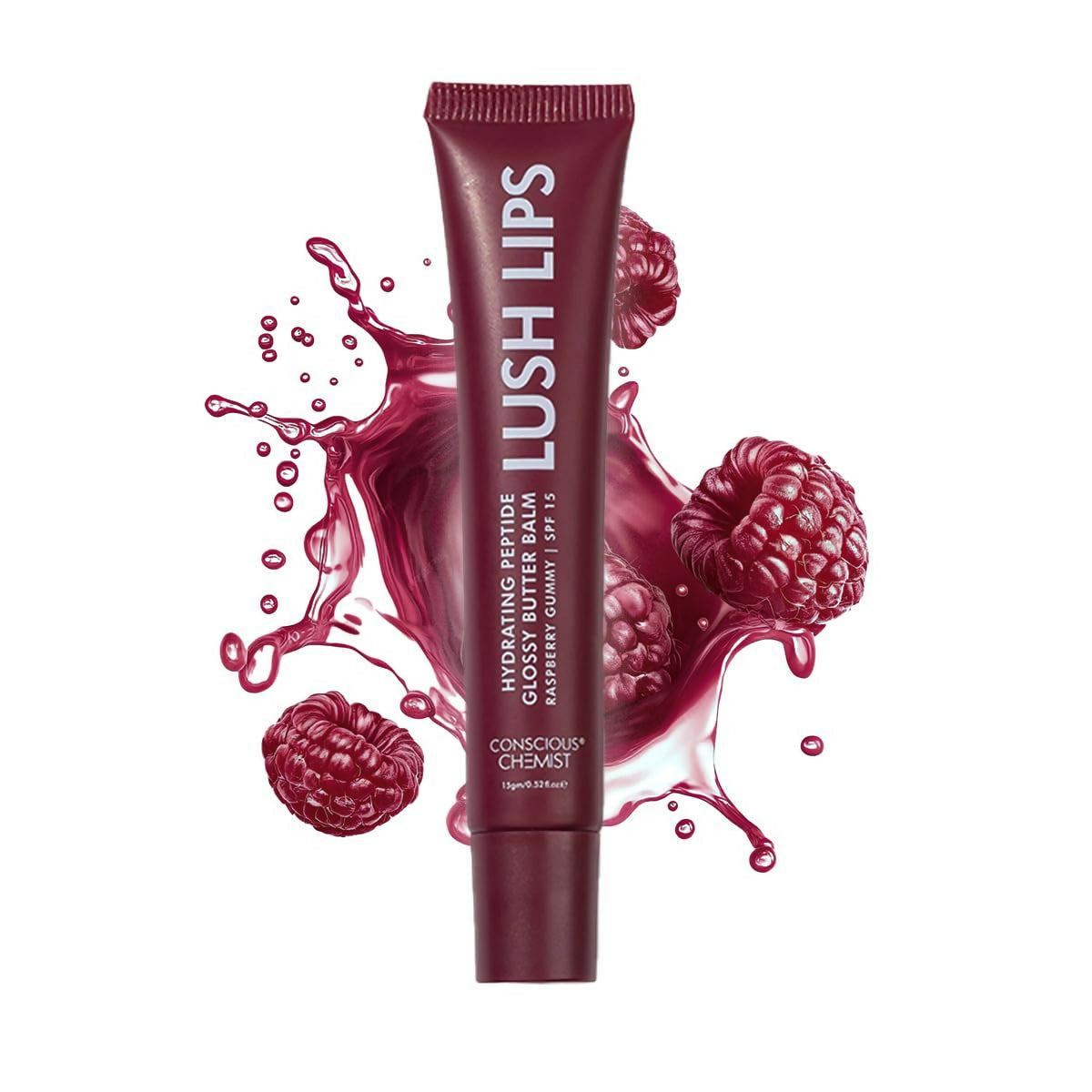 Conscious Chemist Peptide Lip Balm, Lush Lips with SPF15 - Raspberry Gummy | Grocsy