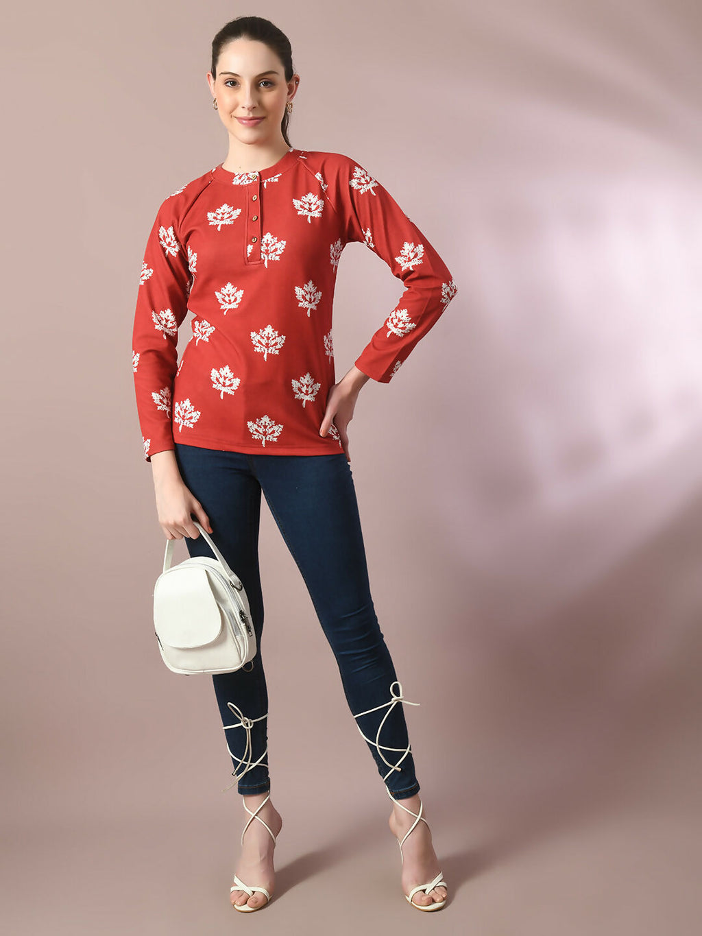 Myshka Women's Rust Embellished Raglan Sleeve Party Top | Grocsy
