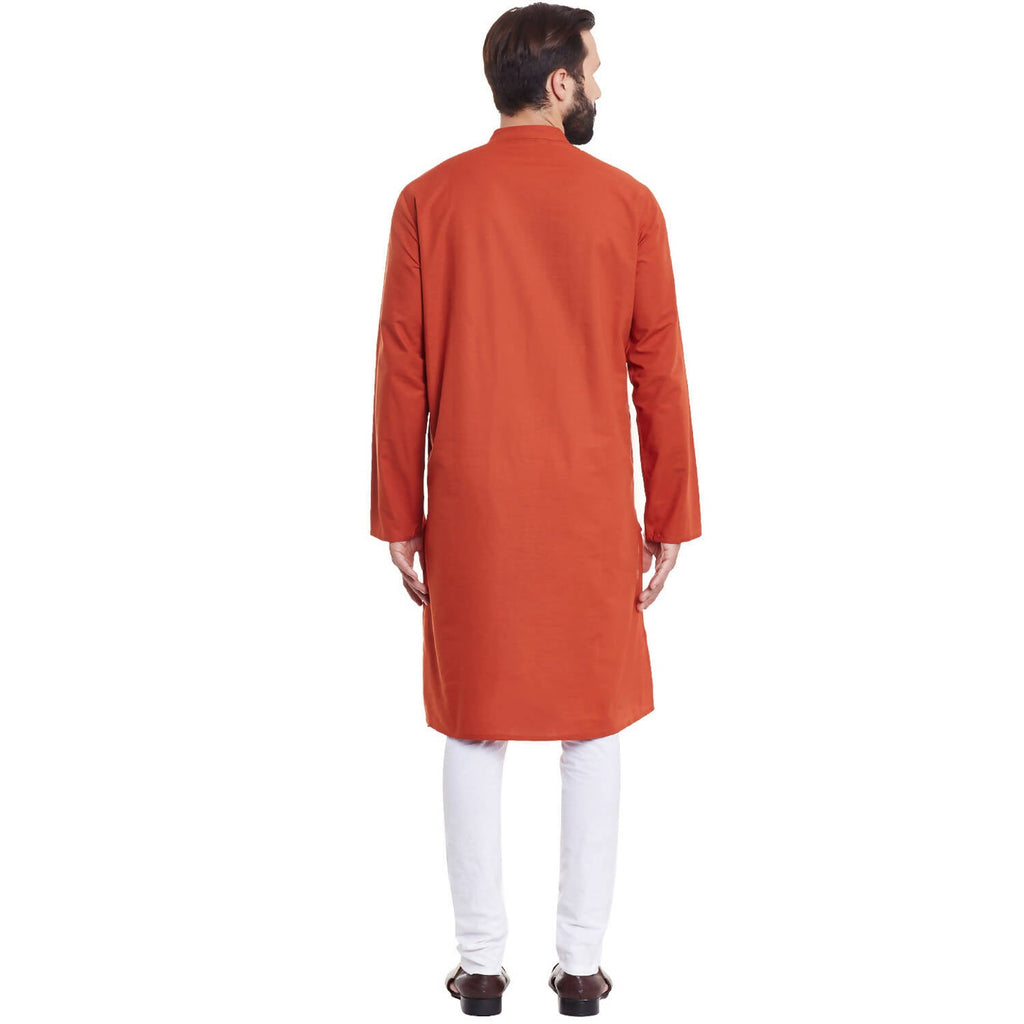 Even Apparels Orange Pure Cotton Men's Kurta With Band Collar | Grocsy