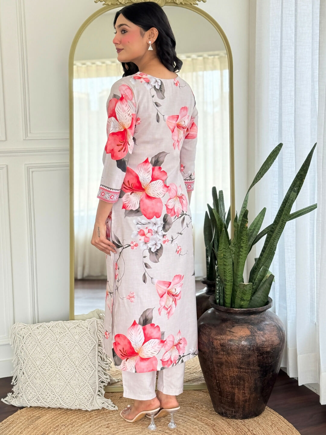 The52 Women's Beautiful Rayon Fabric Printed Work Straight Kurta Pant and Dupatta Set | Grocsy
