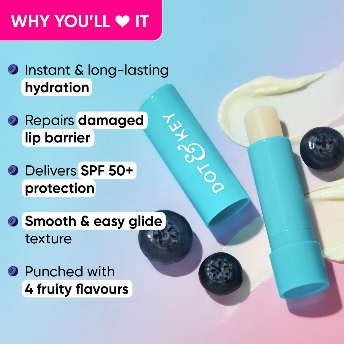 Dot & Key Barrier Repair Hydrating Lip Balm SPF 50 With Ceramides & Peptides Blueberry Bliss | Grocsy