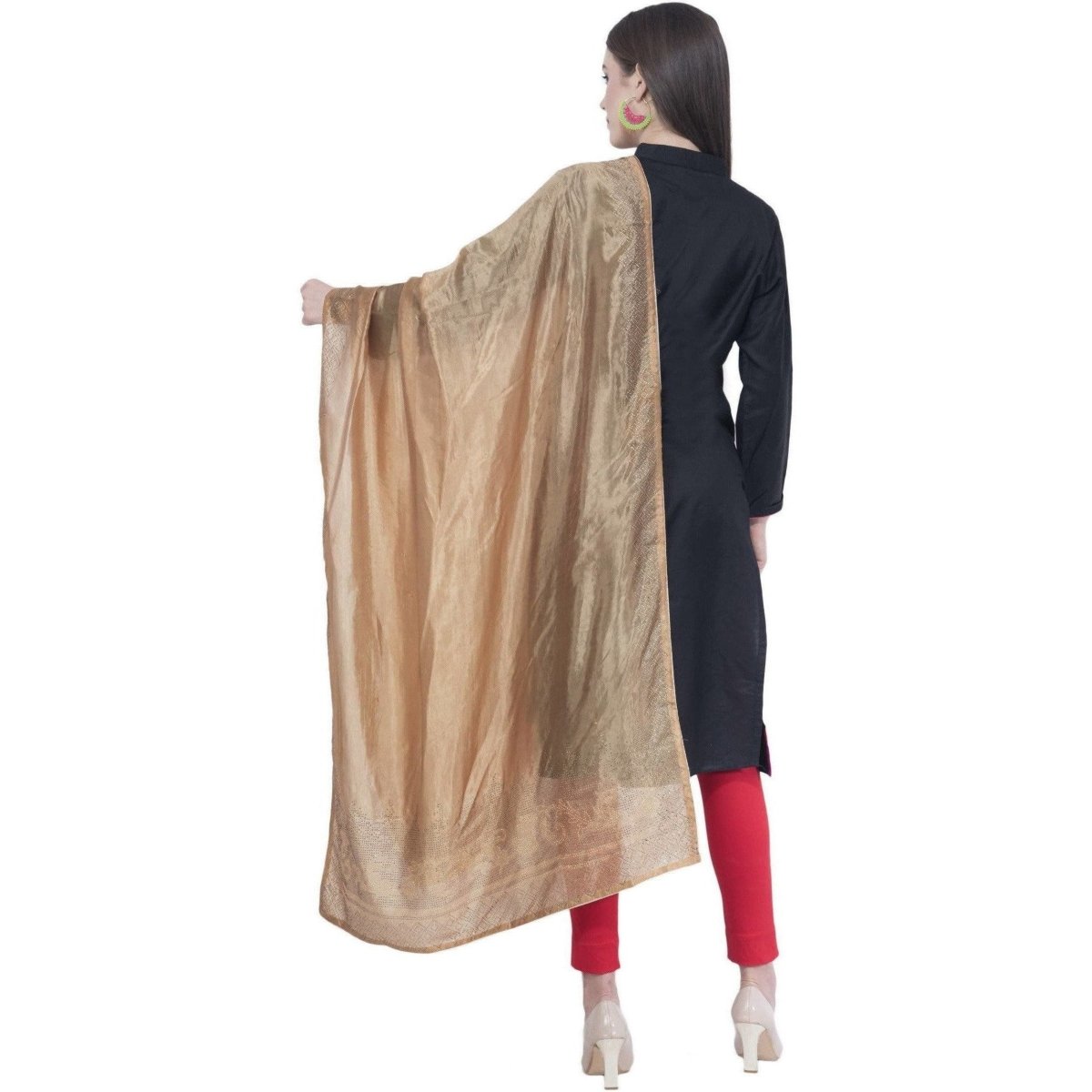 A R Silk Dark Golden Color Silk Siroski Dupattas and Chunnis | Grocsy