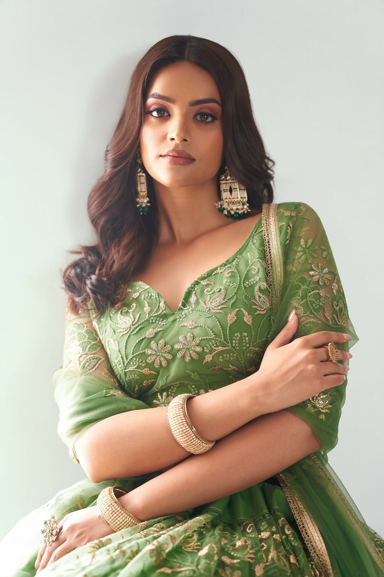 Eilara Elegance Pista Green Net With Embroidered And Thread Zari Sequence Function Wear Lehenga Choli | Grocsy