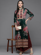 Ahalyaa Women Floral Printed Gotta Patti Velvet Kurta - Green Color | Grocsy