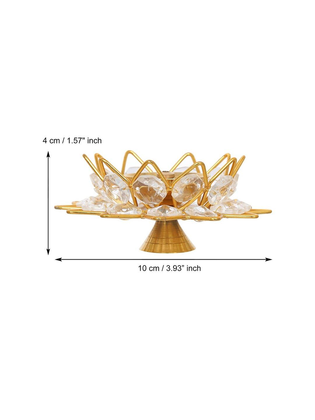 eCraftIndia Gold-Toned & White 2 Pieces Crystal Lotus Shape Brass Diyas | Grocsy