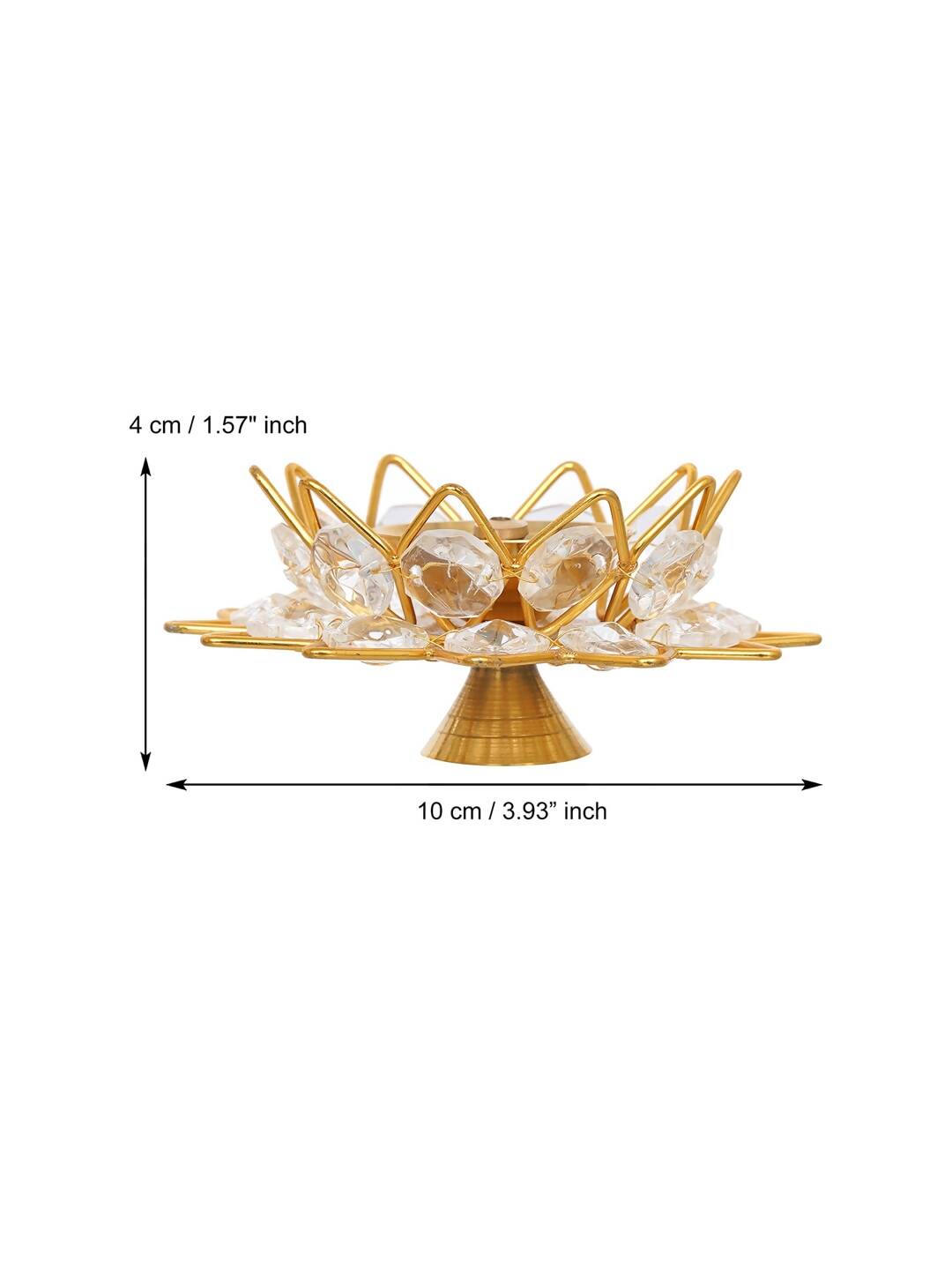 eCraftIndia Gold-Toned & White 2 Pieces Crystal Lotus Shape Brass Diyas | Grocsy