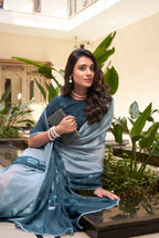 Vastranavya Rama Weightless Marble Printed & Trim Lace Border Saree with Unstitched Blouse | Grocsy