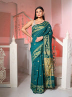 Exclusive Collection Beautiful Green Pure Cotton Woven Handloom Saree With Running Blouse Piece | Grocsy