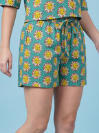 Breathables Woven Cotton Half Sleeves Sun Shorts Set Blue | Grocsy