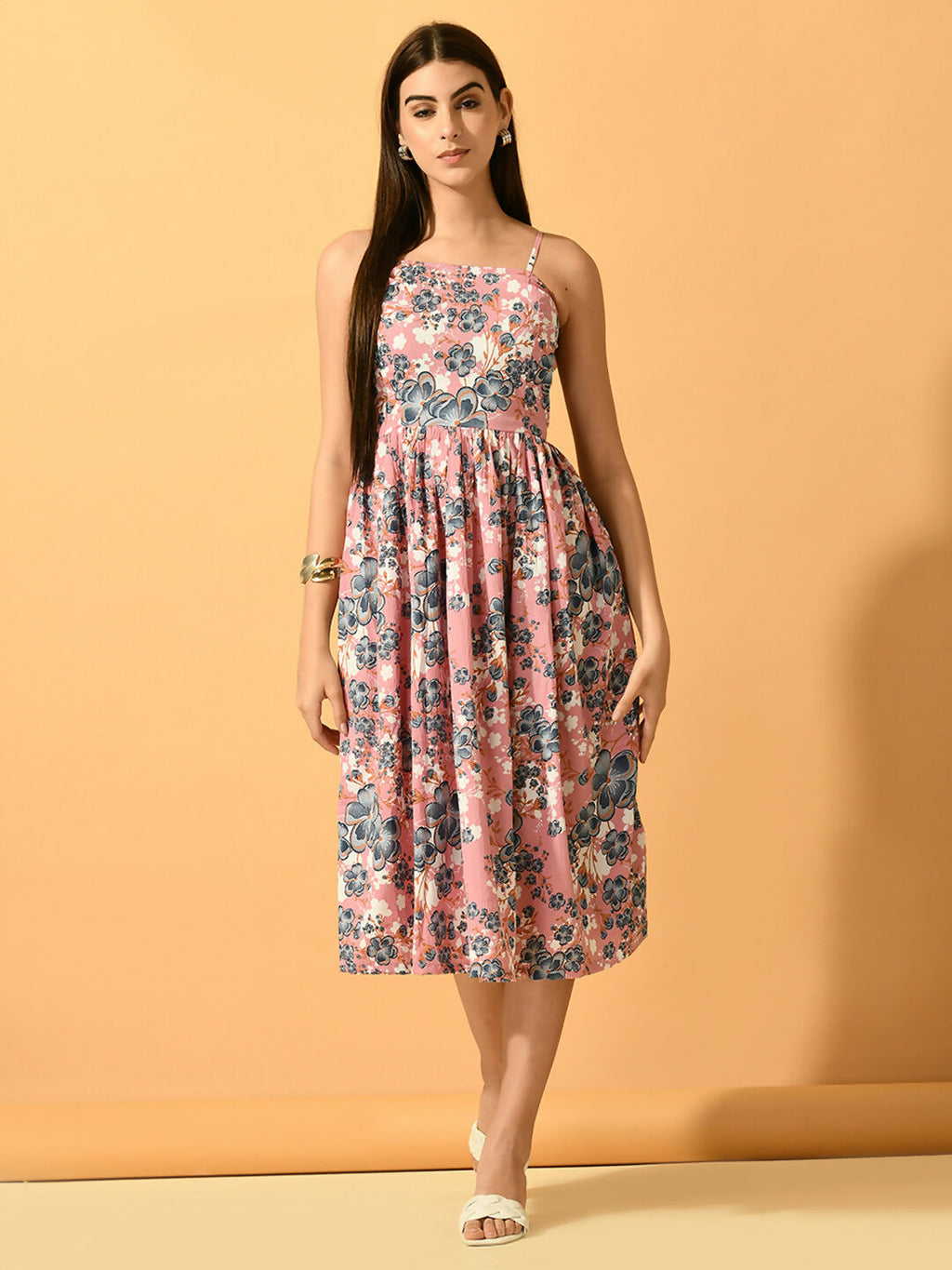 Myshka Women's Pink Fit and Flare Party Dress | Grocsy