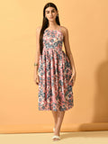Myshka Women's Pink Fit and Flare Party Dress | Grocsy
